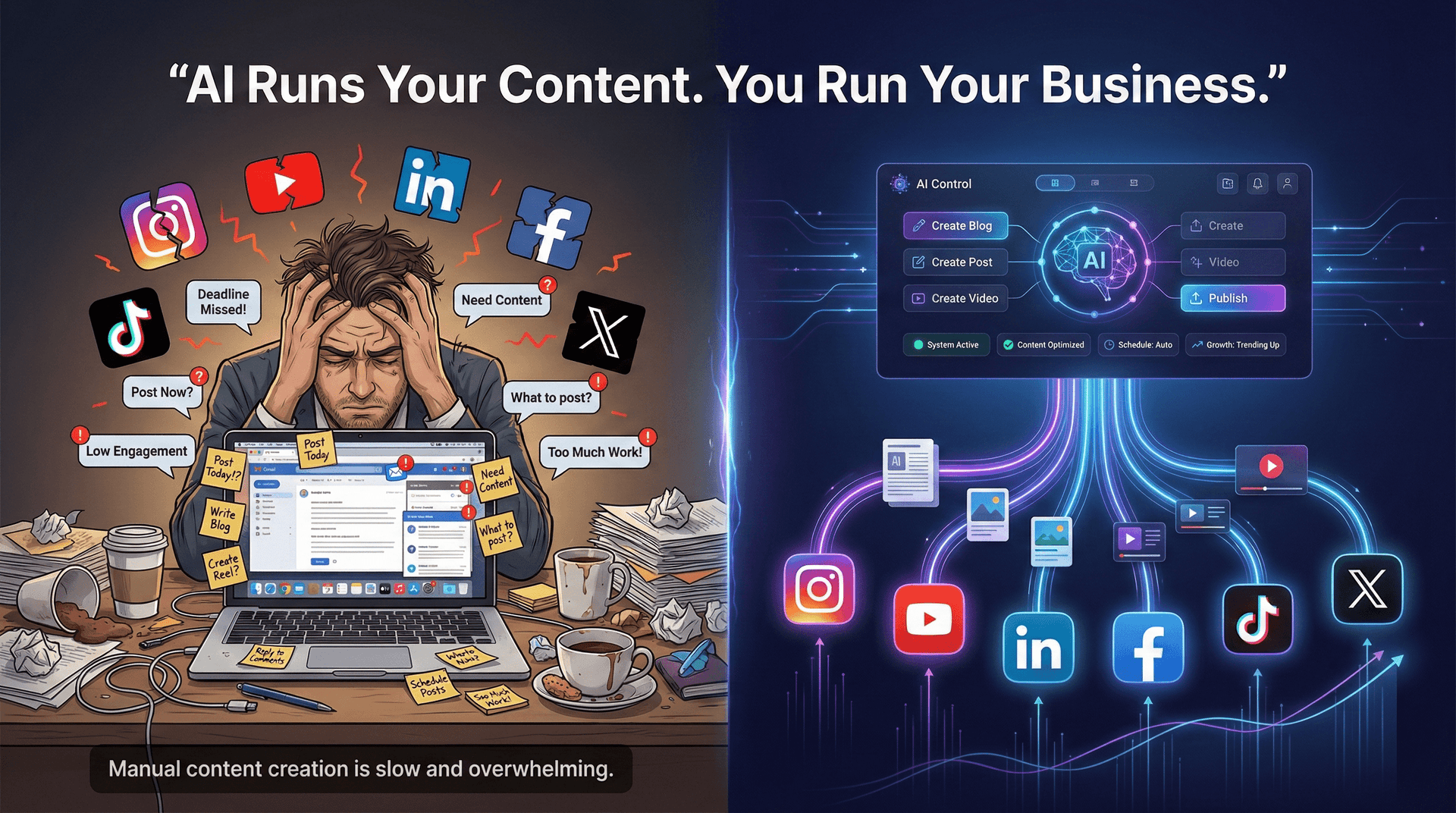Automated Content System Diagram showing workflow from generation to publishing